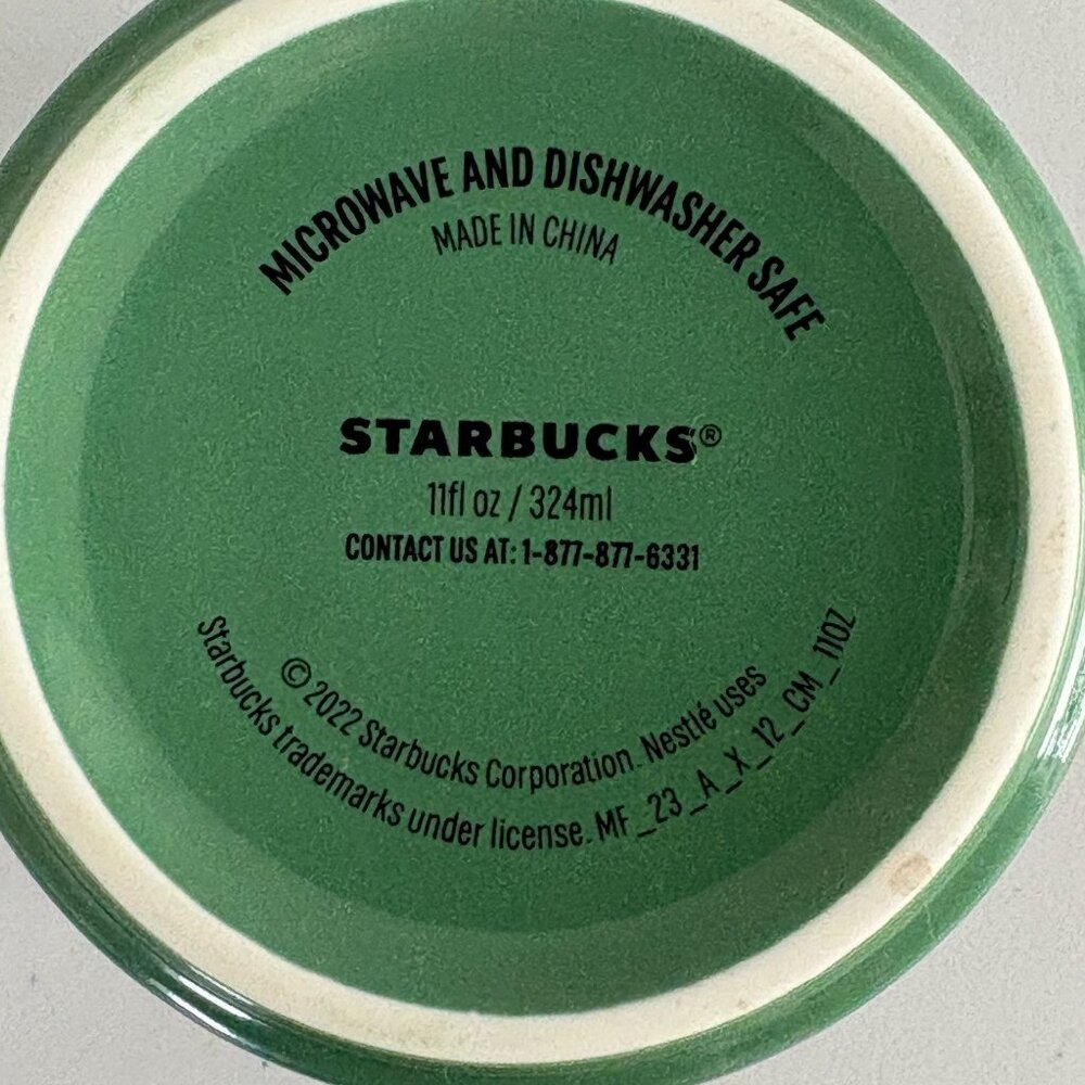 Starbucks Coffee Mug 2022 Green Marble Ombre Pattern Red Handle Siren Logo 11oz - Picture 6 of 8